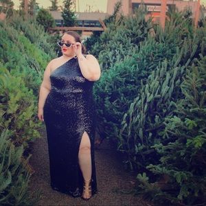 Eloquii Black uni-shoulder sequin dress with split